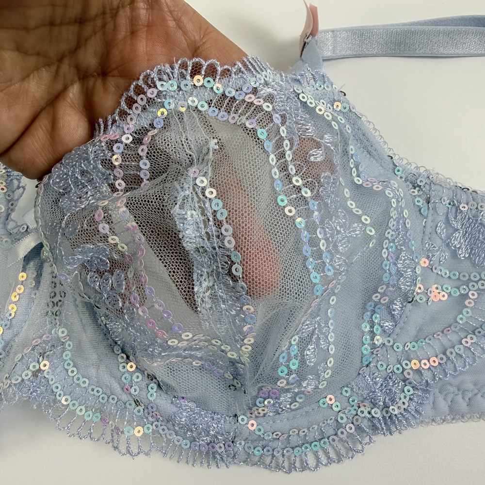 Victoria's Secret Dream Angels Lace Bra Unlined Uplift Sling Sequin Blue 34D NWT - Picture 5 of 6